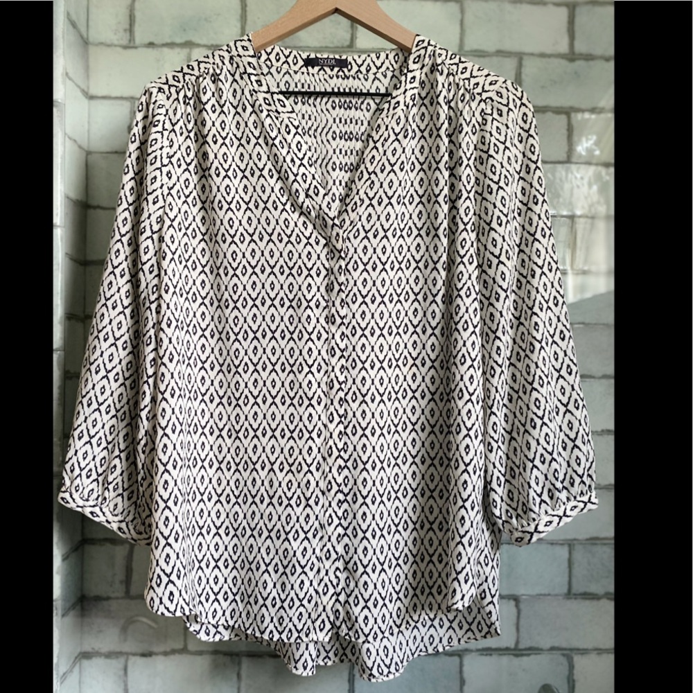 NYDJ's Pintuck Blouse w/ a billowy three-quarter-sleeve, Size S